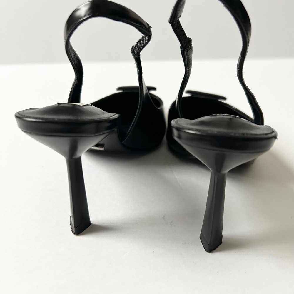 Tony Bianco Bertie Black Leather Pointed Toe Slingback Heels Triangle Plaque 7 - Picture 4 of 8